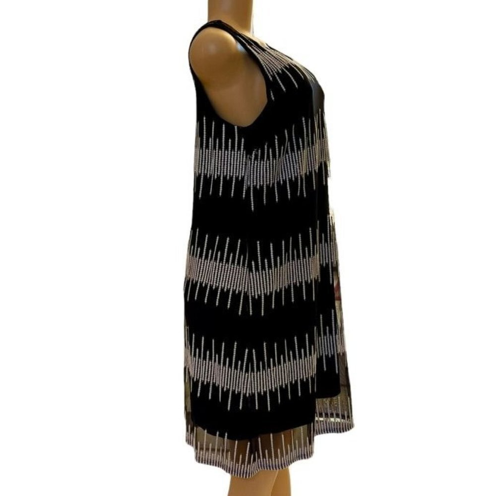 Alfani Black White Women's Sleeveless Dress Shift Embroidered Sheer Overlay - Picture 4 of 9